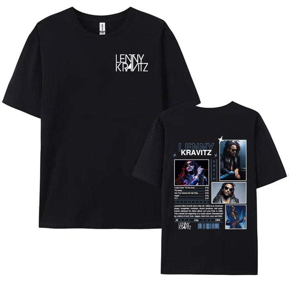 Rapper Lenny Kravitz Again Album 2025 Tour Tshirt Men Hip Hop 90s Retro High Quality T Shirt Fashion Casual 100 Cotton Tshirt