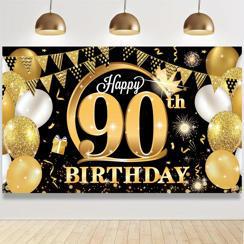 90th birthday part decorated background banner Black gold Happy 90th Birthday decorated background for men and women photography