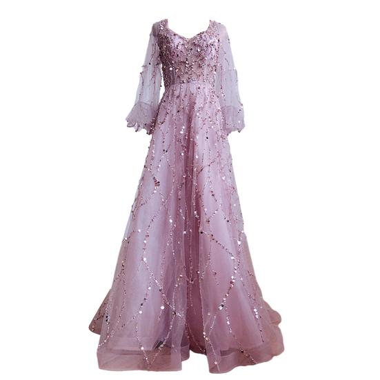 Женское вечернее платье с V-образным вырезом, рукавами-фонариками, блестящими пайетками, бисером, на подкладке, А-силуэта, длиной до пола, сетчатое двухслойное коктейльное вечернее платье, официальное выпускное платье