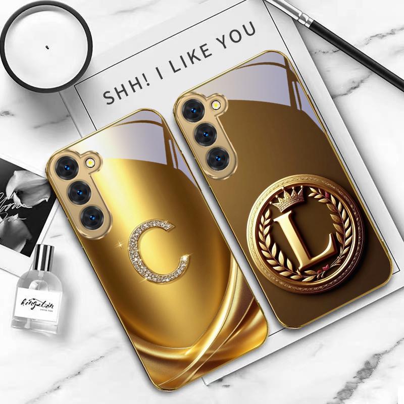 Золотое кольцо с лавровым листом Для Samsung Galaxy S26 S20 FE S21 S22 S23 Plus S24 Ultra S25Ultra S21+ S22Plus Золотой стеклянный чехол для телефона