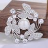 Women Brooch Suit Coat Collar Brooch Butterfly Rhinestone Faux Pearl Decor Hollow Out Wreath Shape High-end Luxury Stainless Lightweight