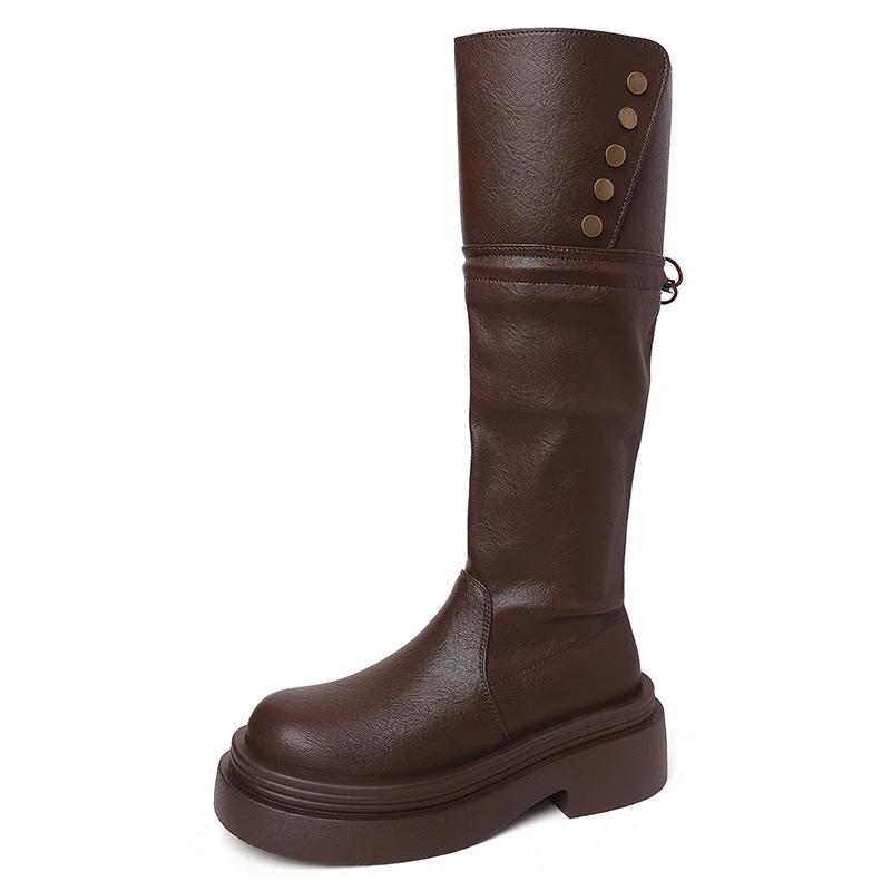 Мода Винтаж Платформа Женские Сапоги До Колена Модные Слип-Он Рыцарь Длинные Ботильоны Квадратный Каблук Туфли Largas De Mujer
