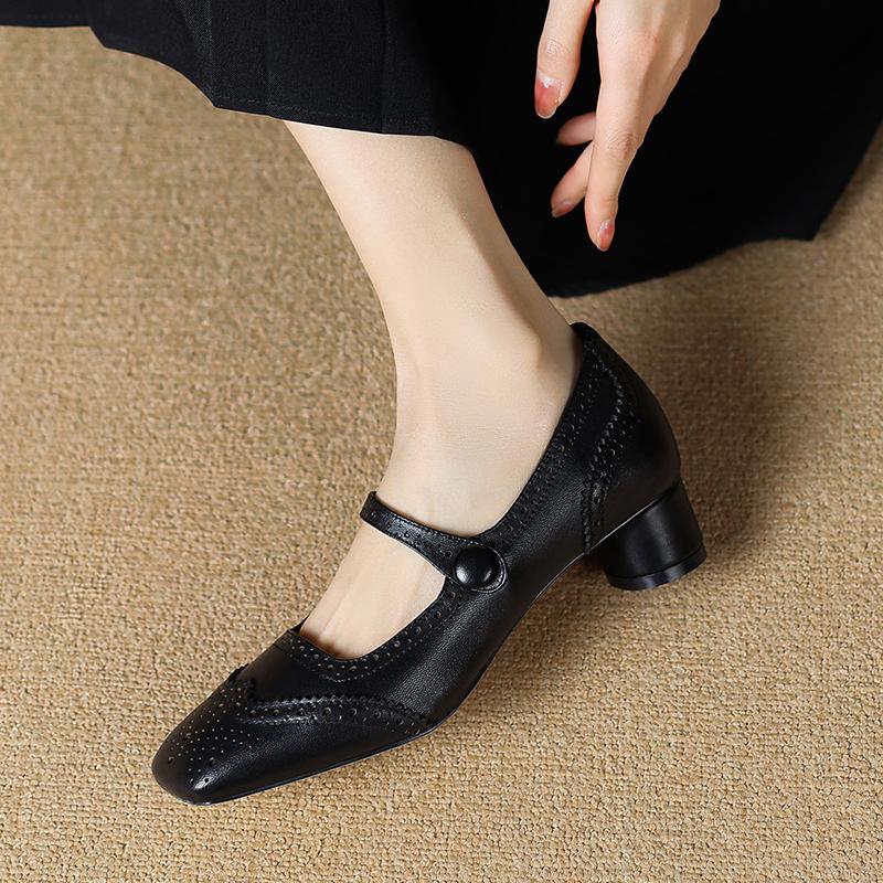 2024 Новый размер 34-40 натуральная кожа обувь женская Мэри джинсы туфли на высоком каблуке квадратный носок модные офисные туфли женская обувь