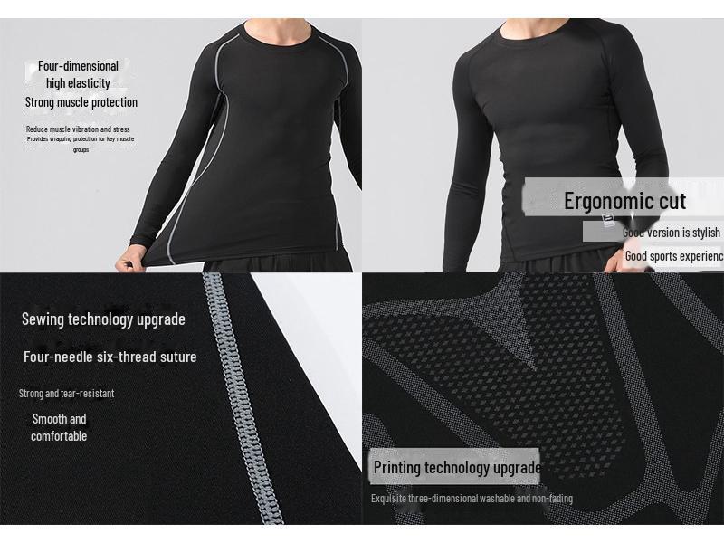 Мужские высокоэластичные быстросохнущие спортивные леггинсы: Футболка для велоспорта Cross-Border PRO с длинным рукавом, впитывающая пот