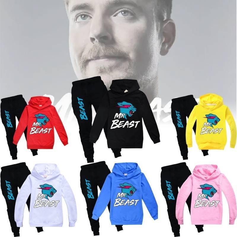 Модный набор худи с мультяшным принтом Mr Beast для мальчиков и девочек. Удобный и стильный