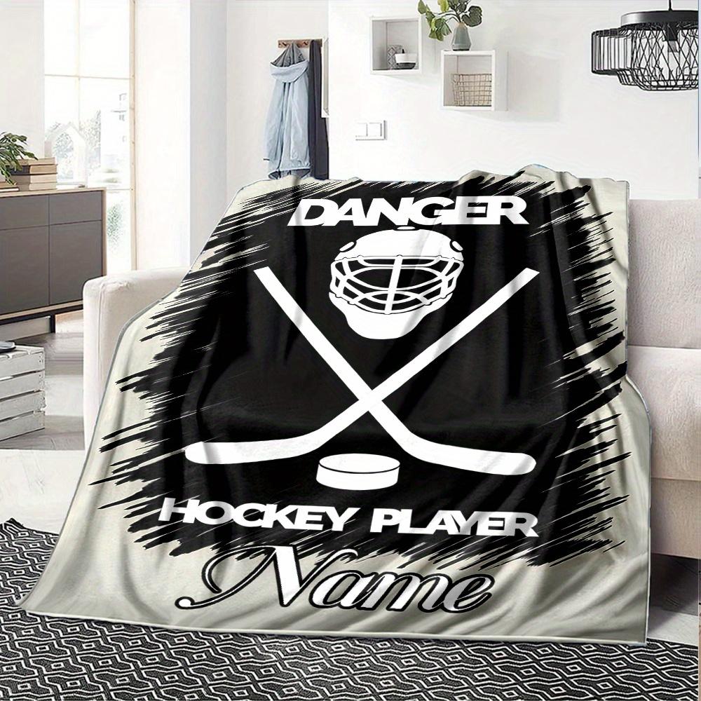 Hockey Player In Action With Fiery Background Blanket Personalized Name Soft Comfortable Stylish Blanket Car Blanket Perfect For Travel Camping