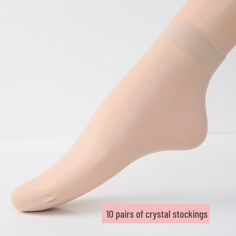 Женские противоскользящие, прочные чулки средней длины - короткие носки цвета нюд с кристаллами и не цепляющимся дизайном