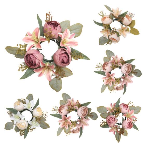 Мини Искусственный Венок Кольцо для Свечи Реалистичная Искусственная Лилия Роза Гирлянда с Пластиковой Основой Декор для Свечи Вина Свадьбы Вечеринка Украшение Центр Стола