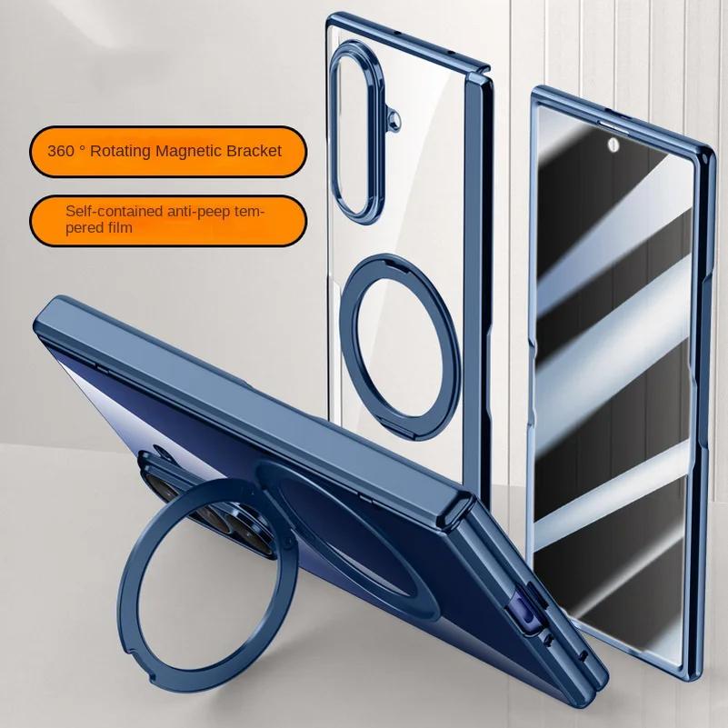 Металлический держатель-кольцо Магнитный чехол Magsafe для Samsung Galaxy Z Fold 7 Пружинный шарнир с защитной крышкой из закаленного стекла