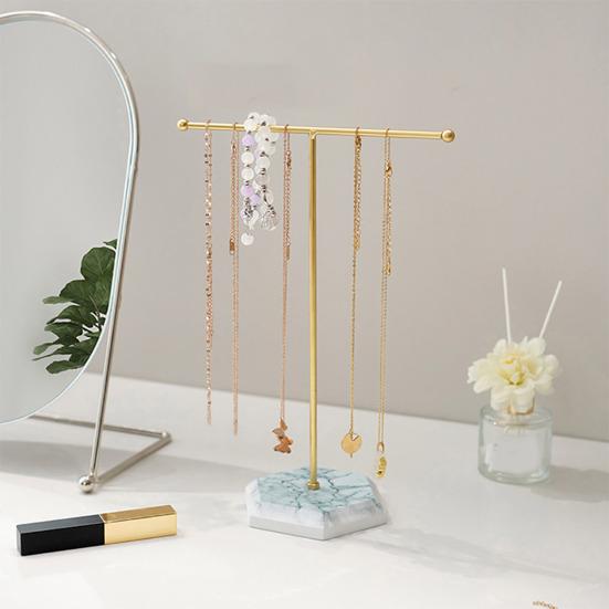 Metal T-shaped Jewelry Display Stand Necklace Holder with Stable Base Necklace Bracelet Storage Rack Jewelry Organizer
