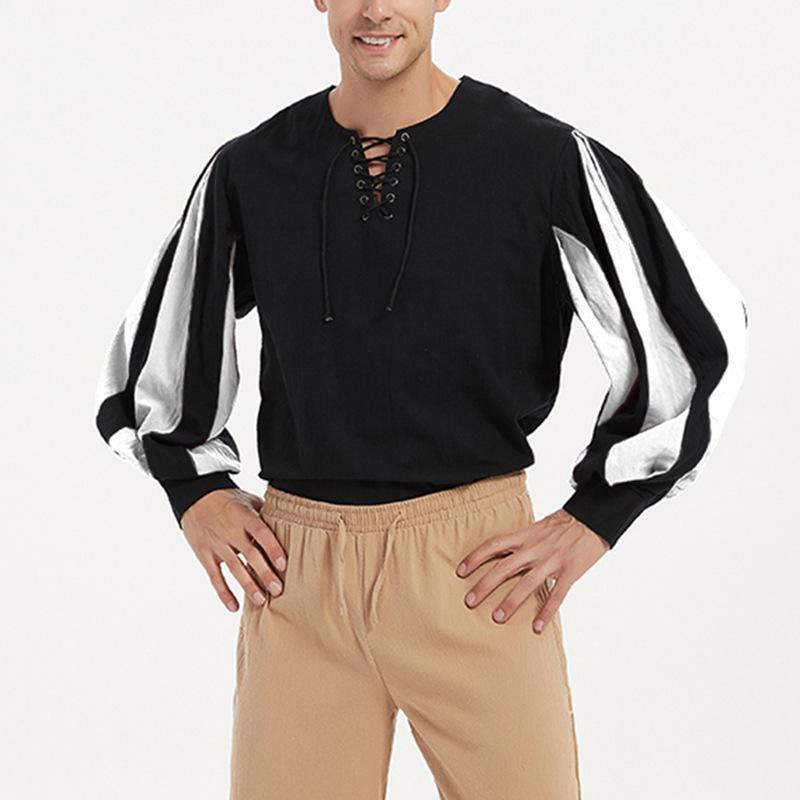 Летняя мужская винтажная свободная рубашка рыцаря со шнуровкой и длинными рукавами, средневековая драматическая рубашка для выступлений