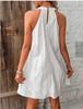 Vintage Floral Hollow Out Sleeveless Dress Women Halter Elegant White Dresses Summer 2023 Solid A Line Short Dress Women 27749