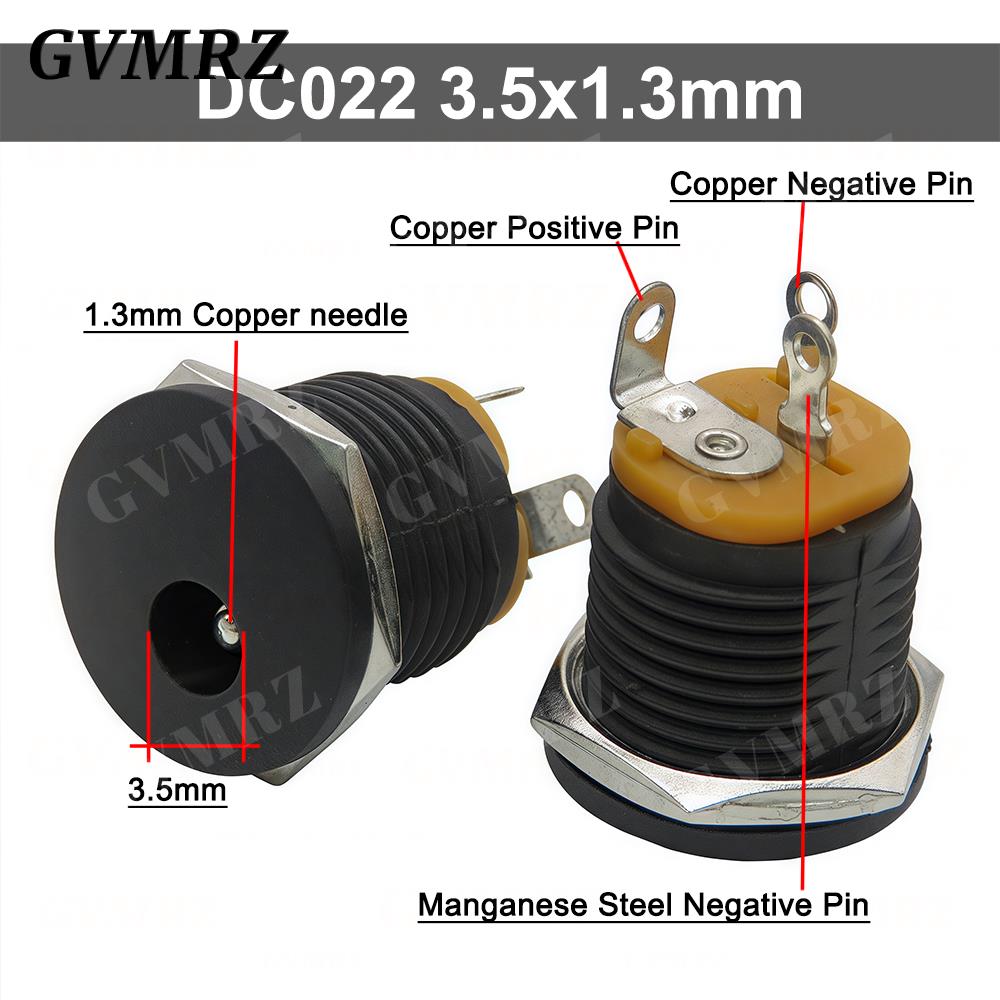 10PCS/lot DC022 DC-022 5.5x2.1mm DC Power Socket 5.5*2.5mm DC Connector 5.5*2.1 Round Hole Interface Panel Socket 3.5x1.3mm