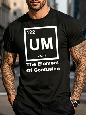 Crew Neck Casual Tee, Loose Daily Top, 122 UM Fake Periodic Table Element Box Funny Text Graphic Shirt, Nerd Introvert H