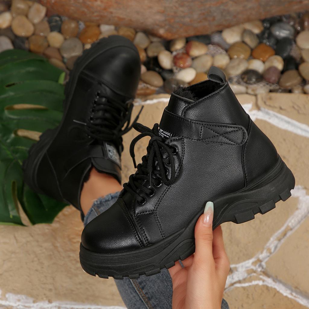 Новые зимние уличные водонепроницаемые плюшевые ботинки Мартин на липучке, женские короткие ботинки на шнуровке спереди на платформе для снега