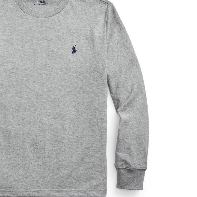 Вышитый логотип Polo Ralph Lauren, однотонный свитер с круглым вырезом и длинными рукавами, детский свитер, серый 323854677-069