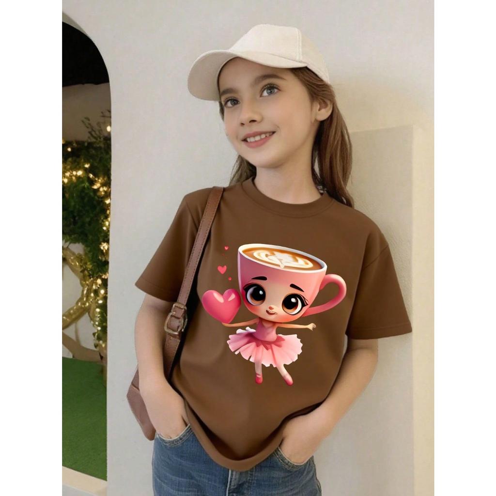 Camiseta de manga corta con estampado de bailarina de ballet, cómoda y transpirable, para uso casual diario en verano