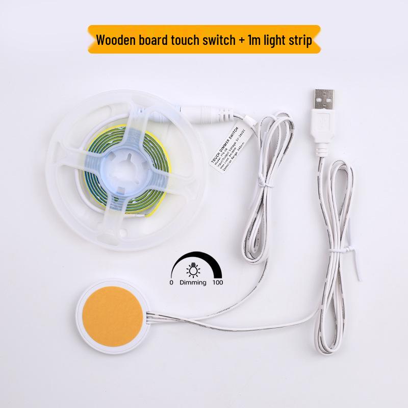 USB 5V Wood Panel COB Touch Light Strip - Flexible, Single Color, Dimmable, DIY Atmosphere Lighting