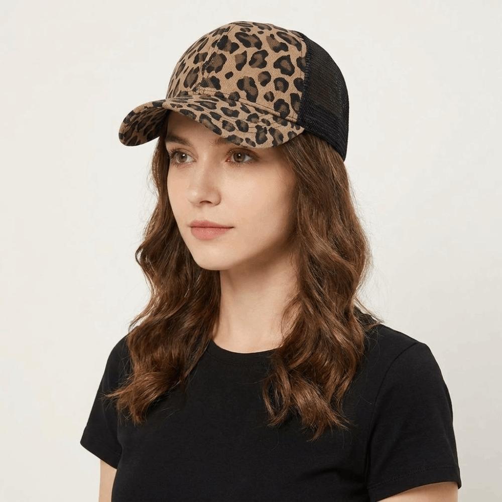 Adjustable Leopard Print Baseball Cap Soft Mesh Peaked Hat Casual Visor Hat  Unisex