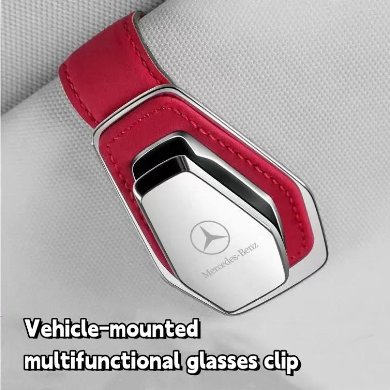 GLC GLB Car Glasses Case Leather Sun Visor Sunglasses For Mercedes-Benz Car Metal Holder Card Ticket Holder Glasses Holder Car