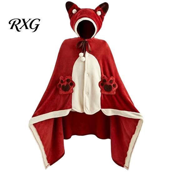Soft Fluffy Hooded Cape Bat Blanket Hoodie for Adults, Cute Shark Fox Cape, Warm Wearable Cozy Halloween Cosplay Home Loungewear Plush