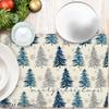 4pcs/6pcs, Christmas Blue Watercolor Pine Table Mats, Home Kitchen Placemats, Suitable for Farmhouse Table Mats, Home Kitchen Decorations, Holiday Dec