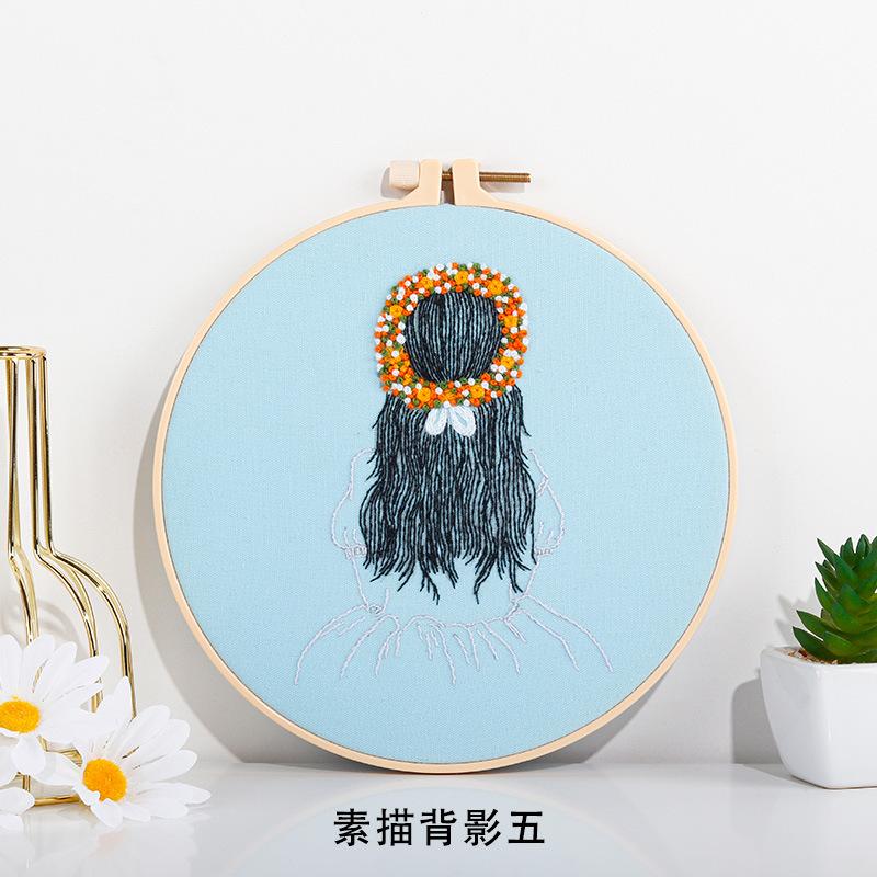 Новая сумка с материалами для ручной вышивки DIY, Простой европейский рисунок девочки на спине, Набор для вышивания (игла и нитки)