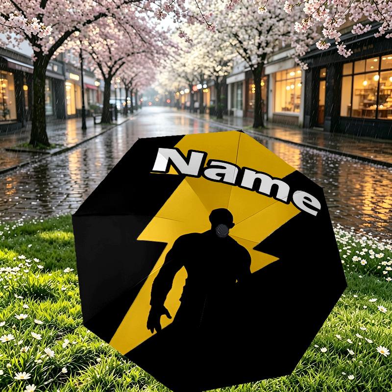 Custom Name Personalized Black Adam Print Umbrella, Auto Open Close, 8‑Rib Sturdy Frame, Commute Camping Hiking Use, Birthday Gift