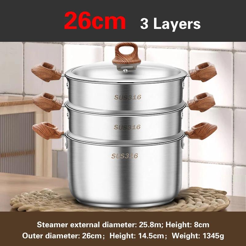 Утолщенные кастрюли из пищевой нержавеющей стали 316 Бытовая газовая индукционная плита Специальная кастрюля для супа Кастрюли для приготовления каши Пароварка