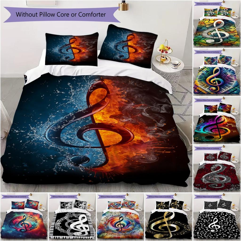 1PC Musical symbols Bedding Quilt Set Quilt Cover Pillowcase Home Decoration Birthday Gift (1 * duvet cover + 2 * pillowcase, without core)A19