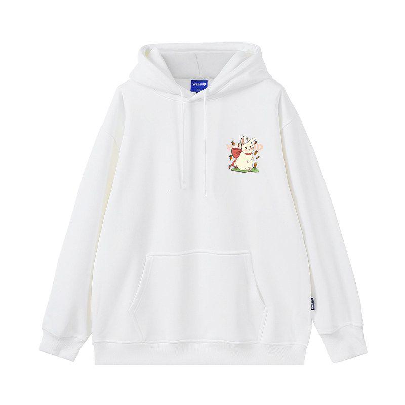 Wassup Rabbit Trendy Brand Hooded Sweatshirt for Men, New Autumn and Winter Loose Fit, Fleece-Lined, Couple Style Casual Top Jacket