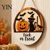 Halloween Door Sign Layered Round Hanger, 3D Pumpkin Ghost Owl Wood Welcome Sign, Handmade Farmhouse Front Wall Hanging Decor for Home Store
