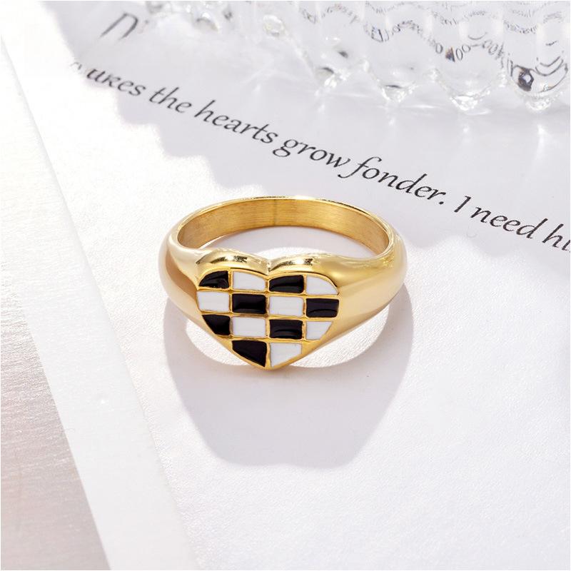 Love Enamel Checkerboard Ring Women's Niche Fashion High-end Finger Ring, Titanium Steel Electroplating Design Sense