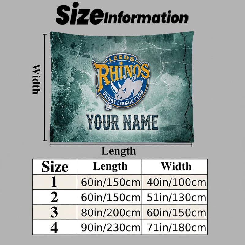 Custom Name Leeds Rhinos Printed Tapestry – Wall Hanging for Bedrooms, Dorms, and Home Decor