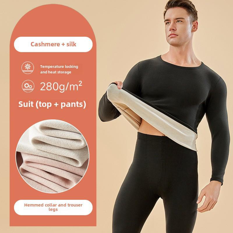Комплект термобелья из кашемира и шелка: Женский и мужской осенне-зимний многослойный костюм из бархата