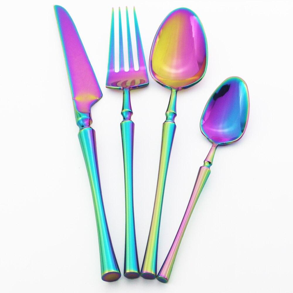 24Pcs/6set Purple Flatware Dinnerware Cutlery Set 18/10 Stainless Steel Dinner Forks Knives Spoons Set With Box Tableware Silverware Gift