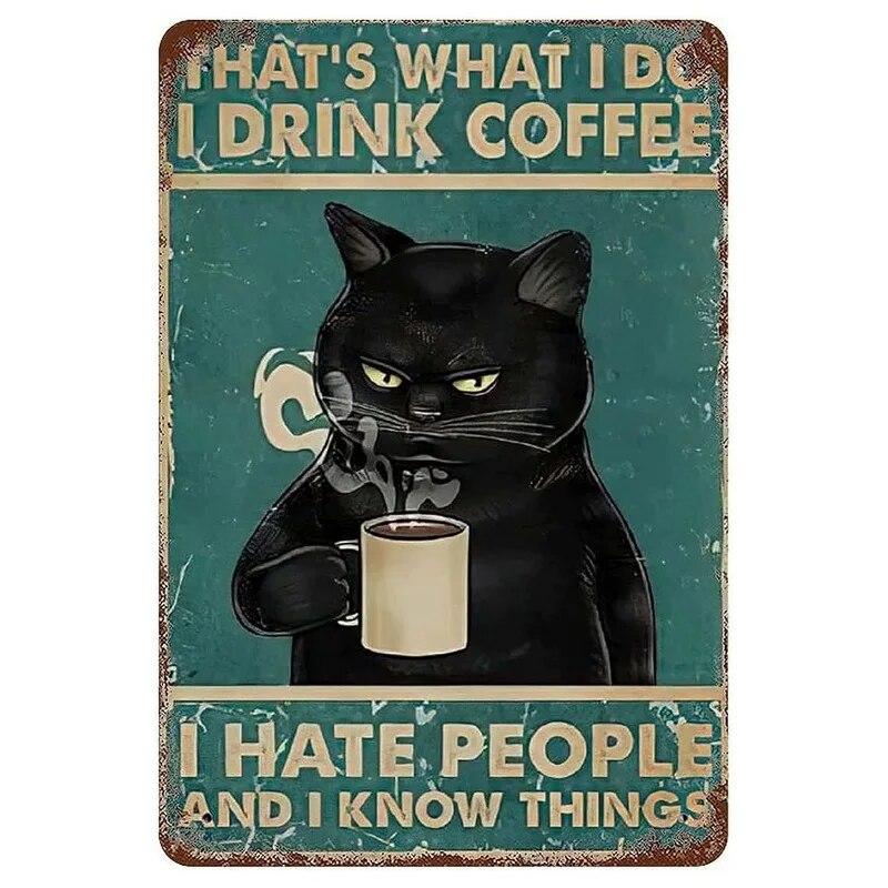 Нет кофе, нет работника, кот, металлические жестяные таблички, подарок для любителей кошек, винтажная табличка, металлический человек, пещерный бар, паб, клуб, кафе, украшение на стену дома