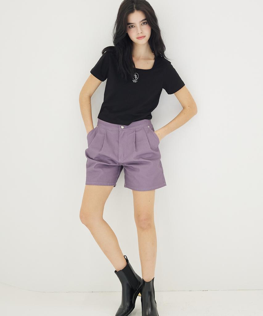 AWESOME STUDIO Women'S Collared Short Denim Pants Purple