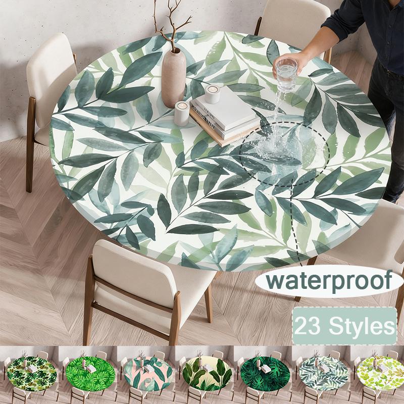23 Styles 60-140cm Waterproof Oil-Proof High Elasticity Green Plant Round Tablecloth-Home Round Table Cover Reusable Tablecloths