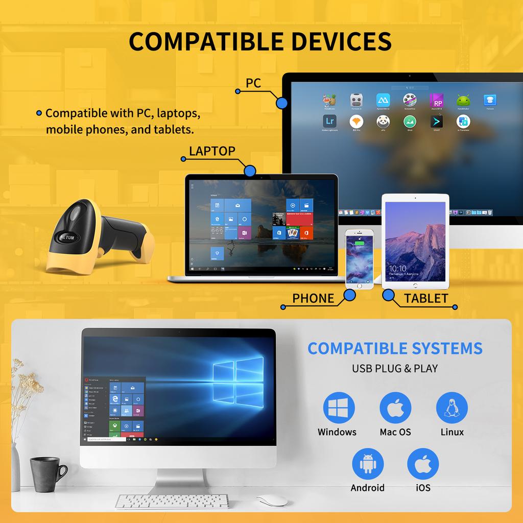 Беспроводной Bluetooth QR сканер штрих-кодов NETUM L8BLPro PDF417 Автоматическое сканирование для POS-сканирования