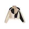 Color Block Stand Collar Loose Long Sleeve Jacket Women Outerwear Brown DV8308-200