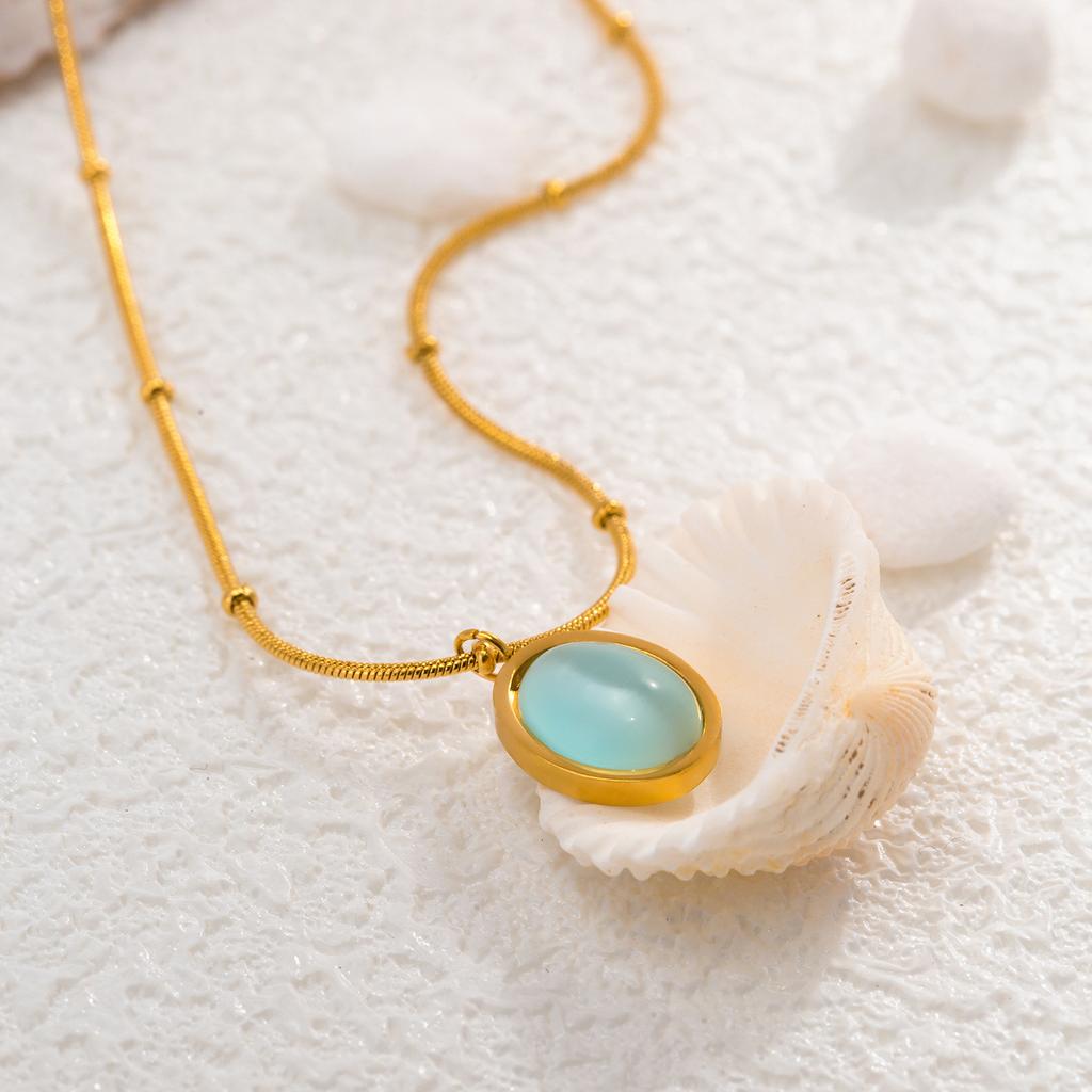 Korean Sapphire Pendant Women's Necklace Suitable for Summer Stainless Steel Necklace