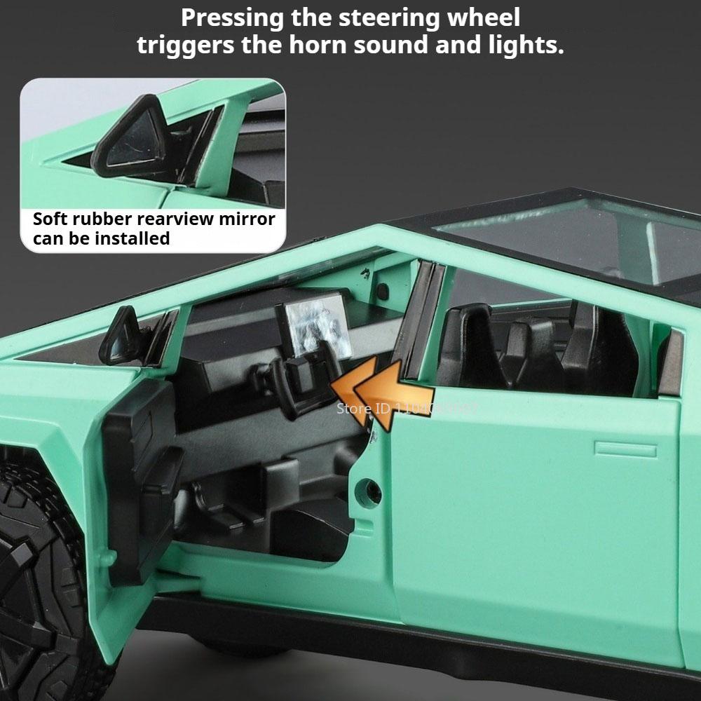 1:24 Pickup Trailer RV Model Car Toy Pull Back Doors Opened Shock Absorption Off-road Vehicle Models Sound Light Ornaments