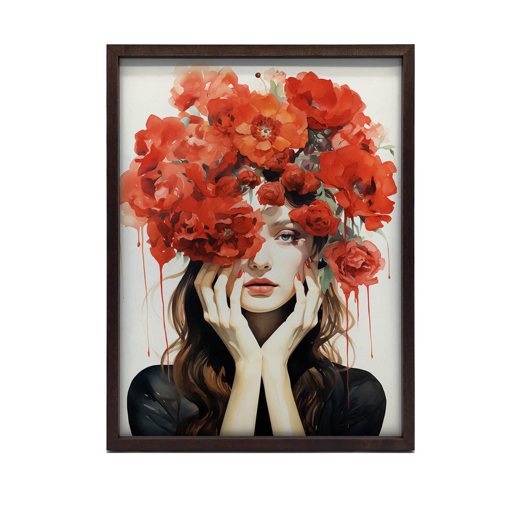 Woman Decorated with Poppies Woman Decorated with Poppies, 70X100 Cm, Black Aluminum Frame, 230 Gsm Matte Paper