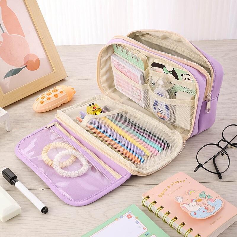 Стильный прозрачный девятислойный пенал с пандой для студентов