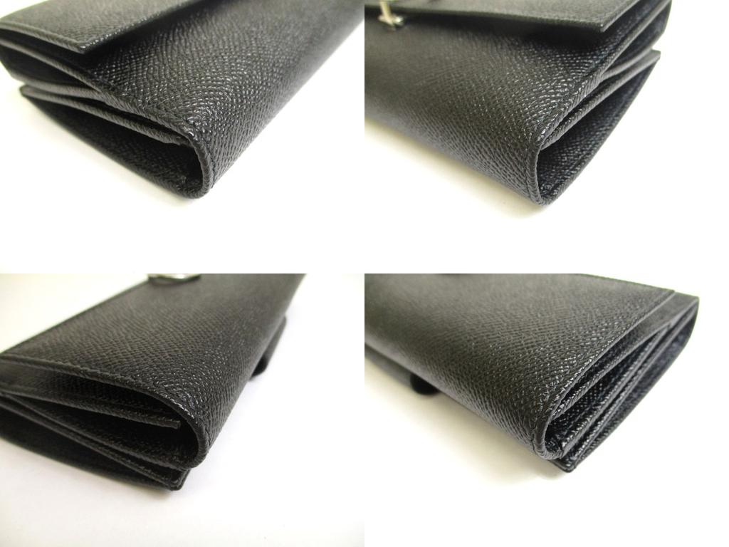 Оригинальный длинный кошелек BVLGARI из черной кожи с логотипом и клапаном на клипсе #a689 Восстановленный