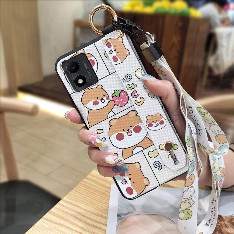 Cute Fashion Design Phone Case For TCL 305i Waterproof Kickstand Silicone Wrist Strap Wristband Cartoon Protective Ring
