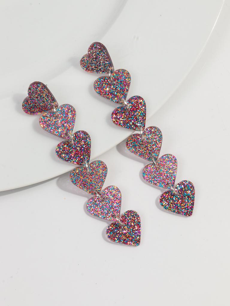 New Leopard 6-Hearts Acrylic Long Dangle Earrings for Women Pink Glitter Love Hanging Earring Jewelry Valentine's Day Gifts