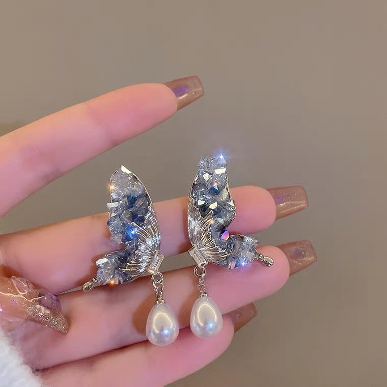 Серебряная игла контрастного цвета кристаллические квадратные серьги модные маленькие пусеты легкая роскошь высокий стиль Мори новые серьги женские