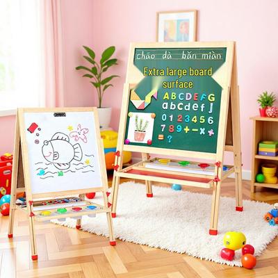 Детский деревянный двусторонний магнитный мольберт с доской для рисования мелом и белой доской для рисования маркерами